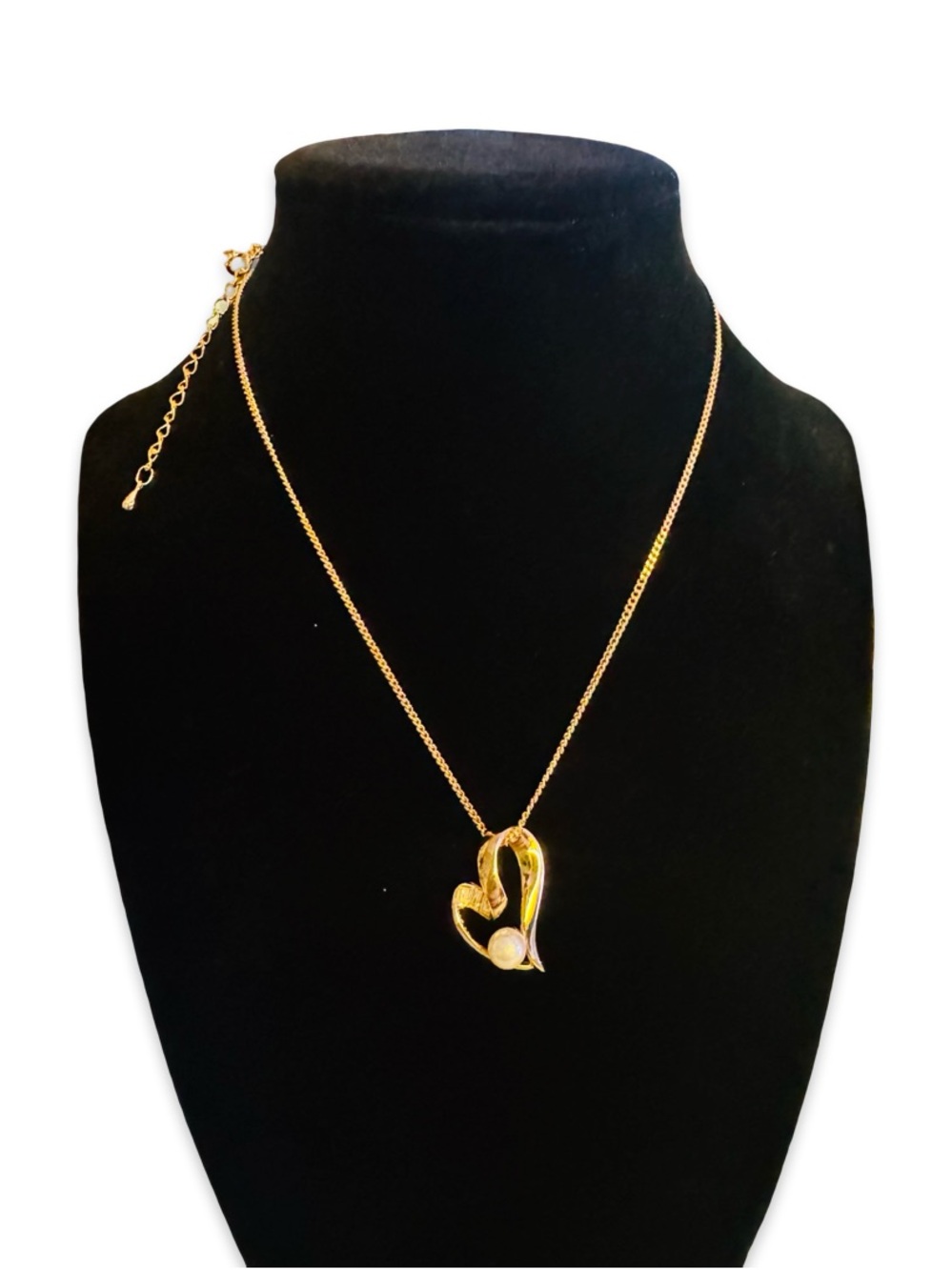 Balmain Vintage Gold Heart Pendant Necklace with Pearl & Crystal Accent